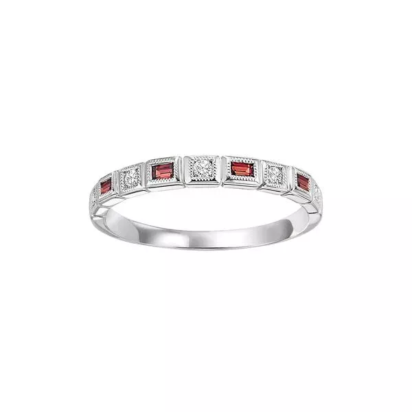 10Kt White Gold Diamond 1/12Ctw & Garnet 1/6Ctw Ring