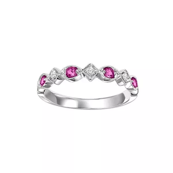 10Kt White Gold Diamond 1/20Ctw & Ruby 1/6Ctw Ring
