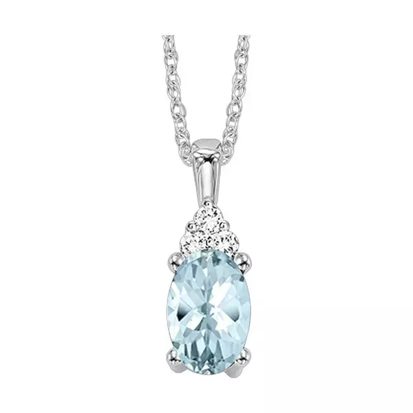 10Kt White Gold Diamond 1/50Ctw & Aquamarine 3/8Ctw Pendant