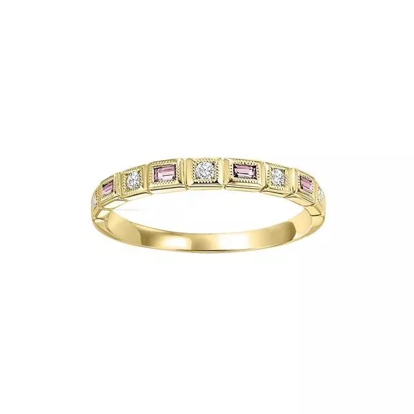 10Kt Yellow Gold Diamond 1/10Ctw & Pink Tourmaline 1/7Ctw Ring