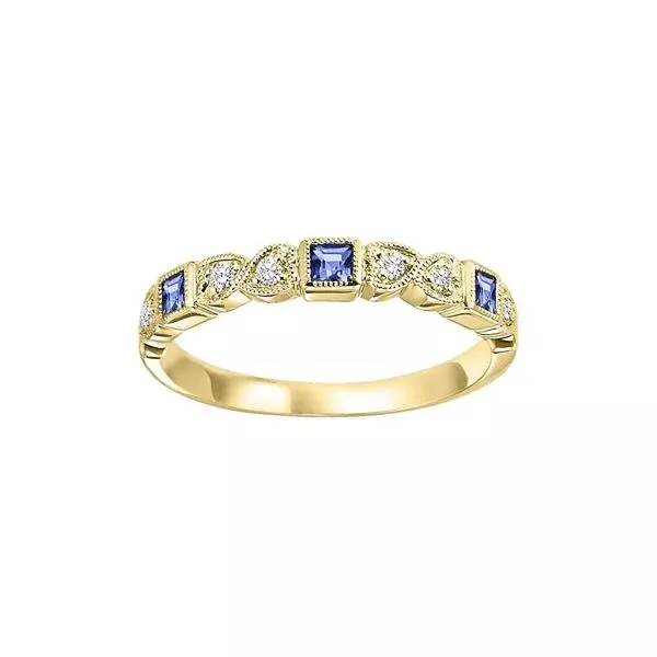 10Kt Yellow Gold Diamond 1/12Ctw & Sapphire 1/8Ctw Ring