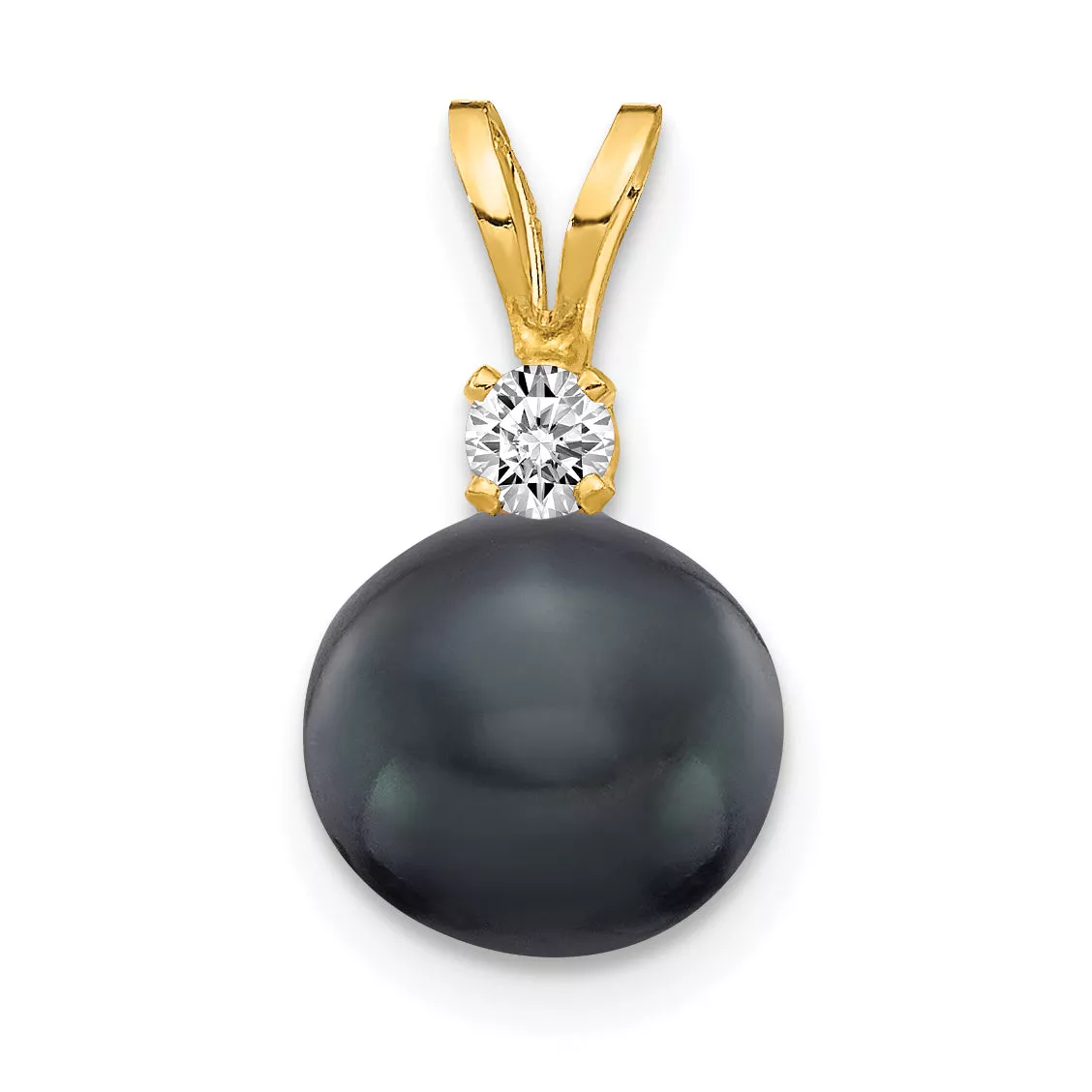 14k 7mm Black FW Cultured Pearl VS Diamond Pendant