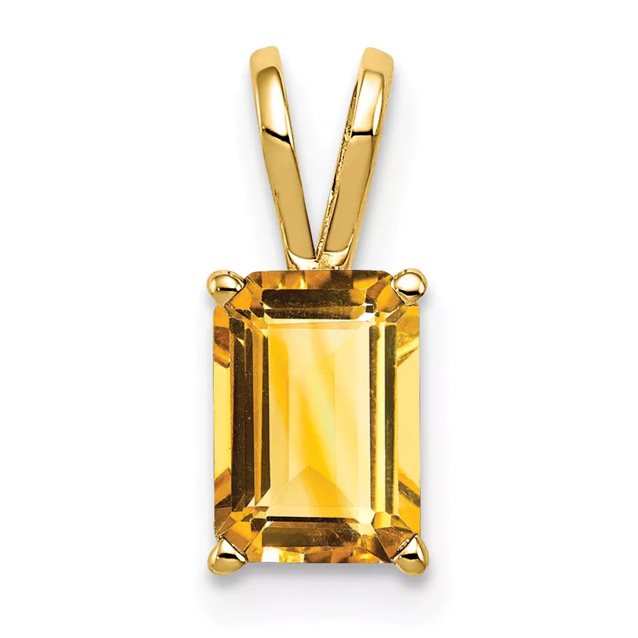 14K 7x5mm Emerald Cut Citrine pendant