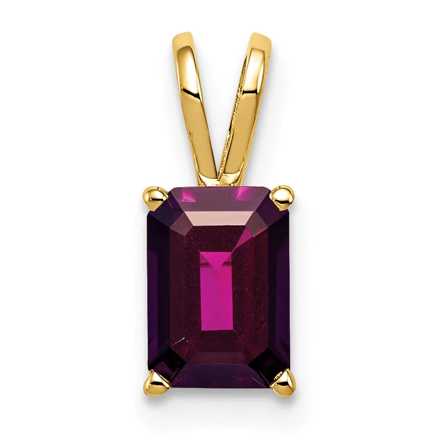 14K 7x5mm Emerald Cut Rhodolite Garnet pendant