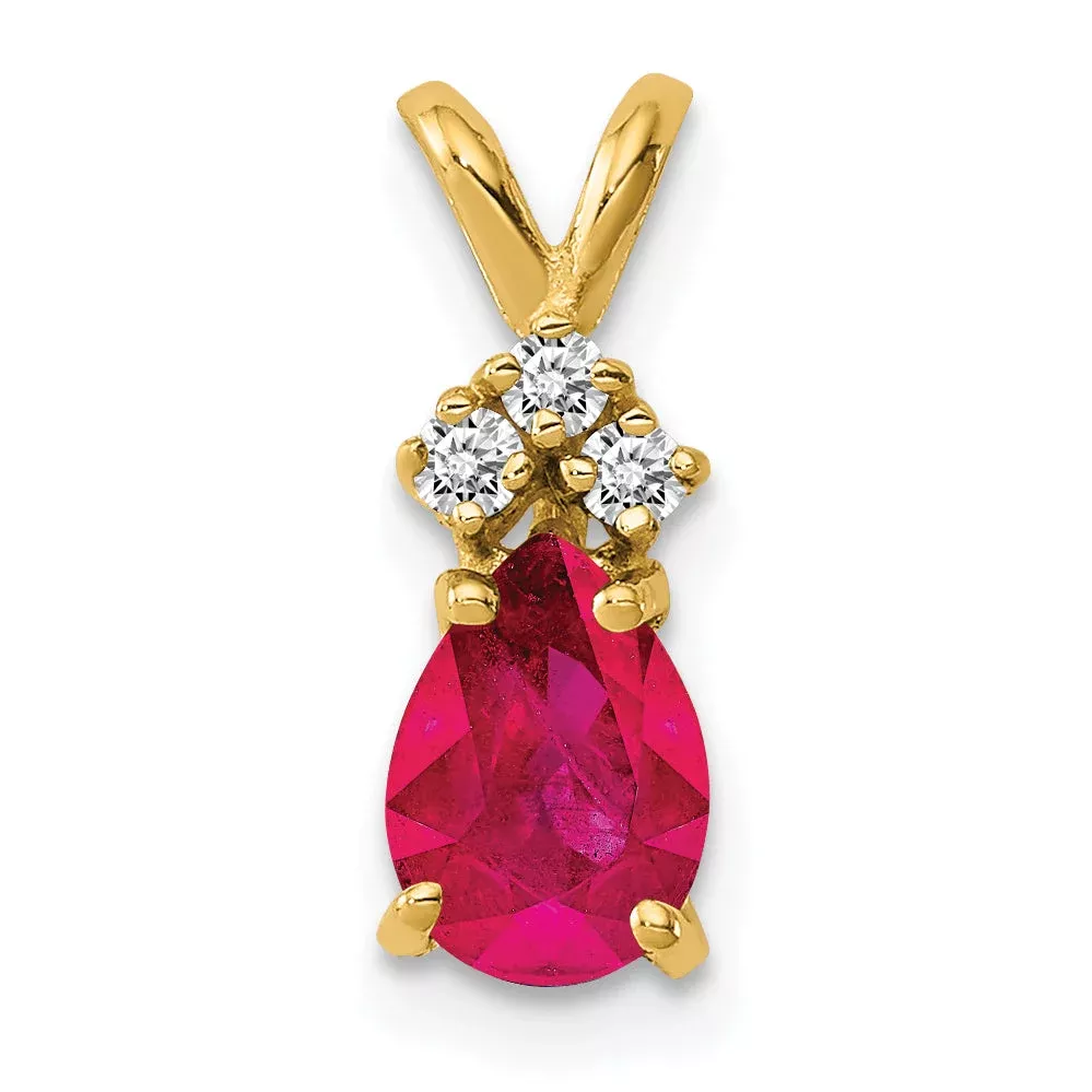 14k 7x5mm Pear Ruby VS Diamond pendant