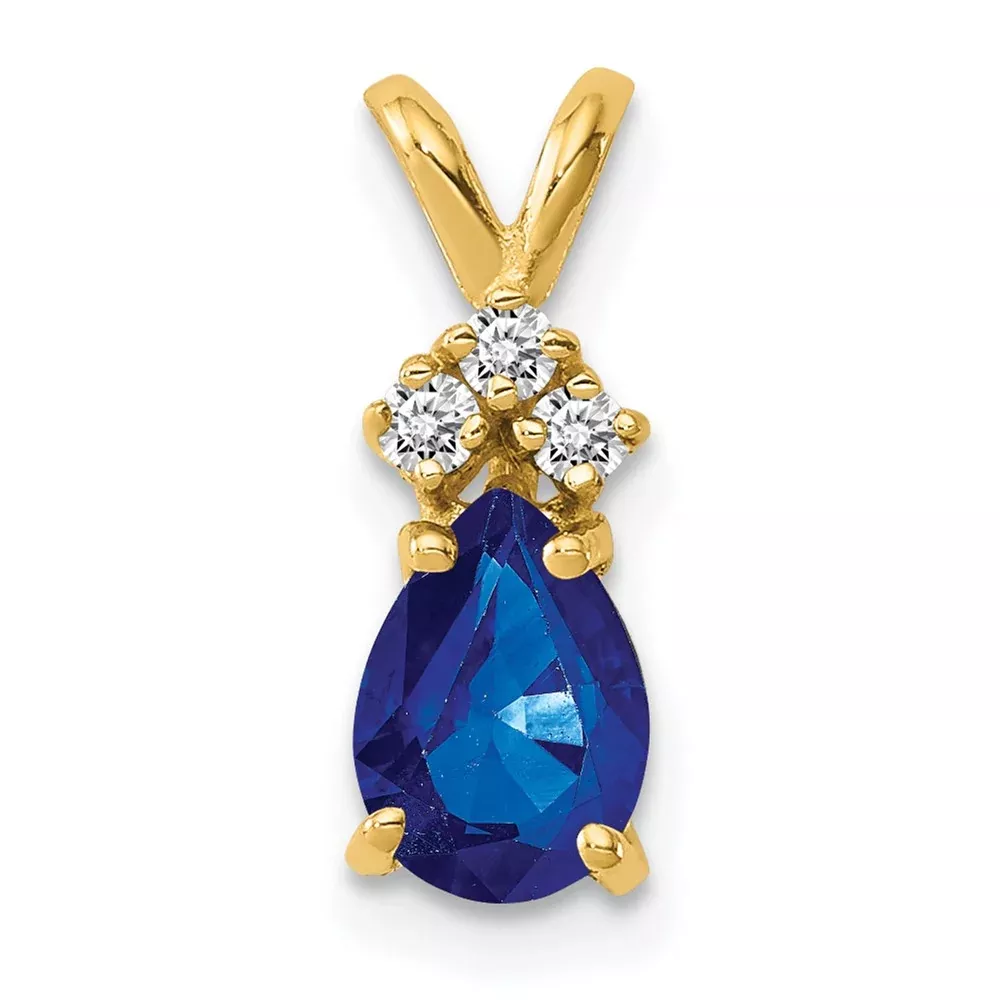 14k 7x5mm Pear Sapphire VS Diamond pendant