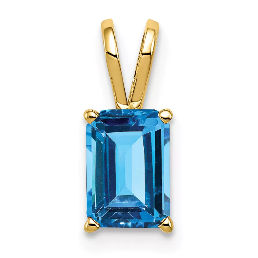 14K 8x6mm Emerald Cut Blue Topaz pendant