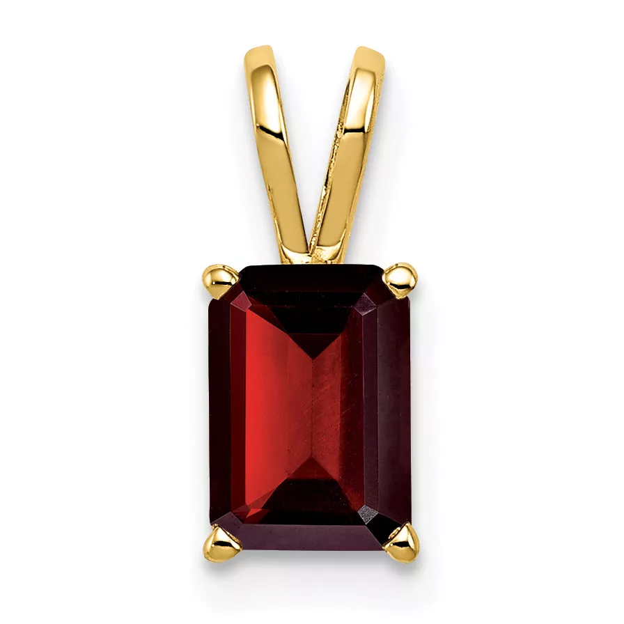 14K 8x6mm Emerald Cut Garnet pendant