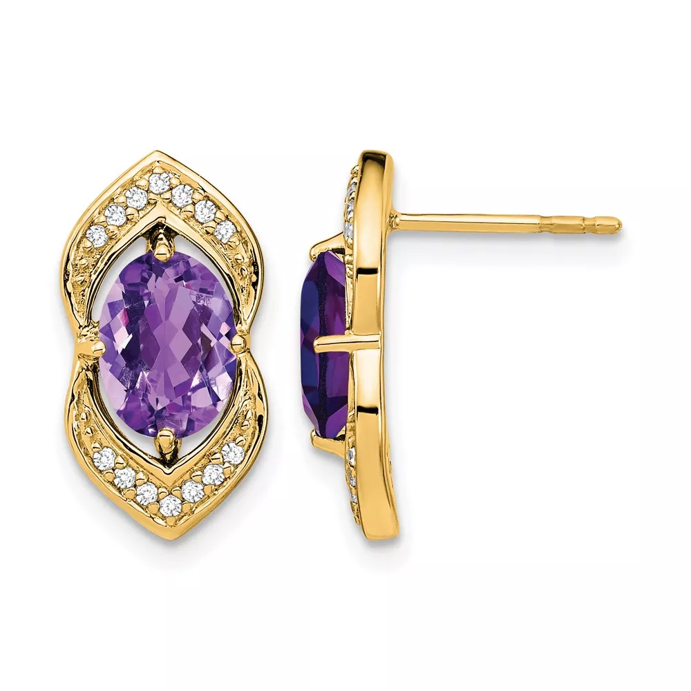 14k Amethyst and Diamond Post Earrings