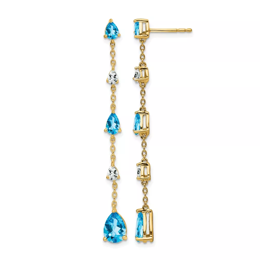 14k Blue Topaz and White Topaz Dangle Earrings
