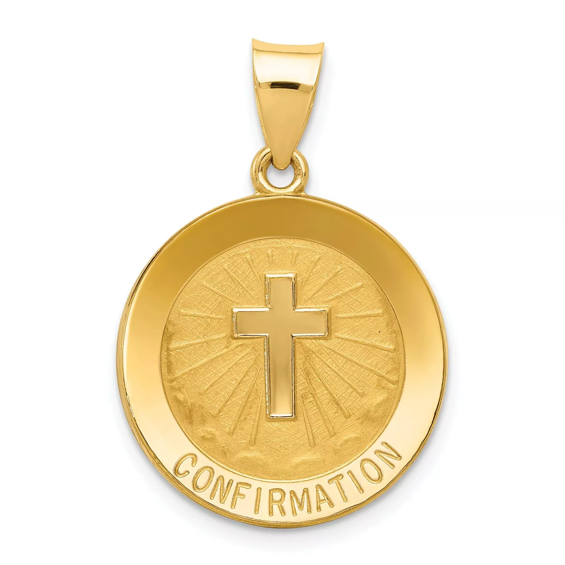 14K Confirmation Medal Hollow Round Pendant