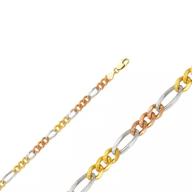 14k Gold 3.1mm Tri-color Figaro Chain 20 Inches