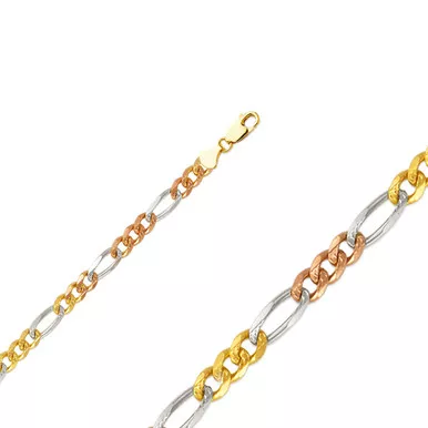 14k Gold 3.8mm Tri-color Figaro Chain 20 Inches