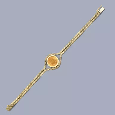 14k Gold Bola Mexican 2 Pesos One Coin Bracelet 8 Inches