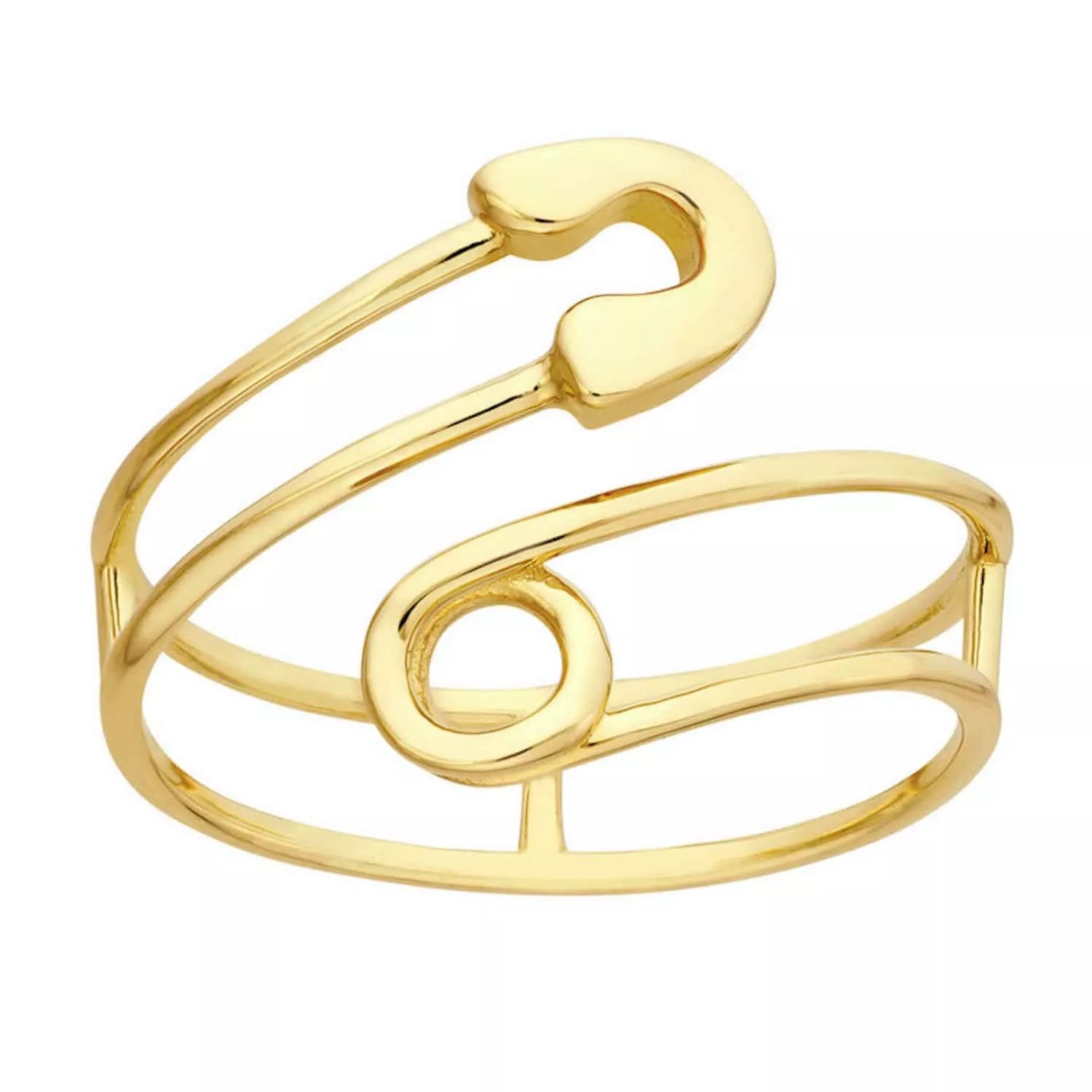 14K Gold Curved Safety Pin Cocktail Ring