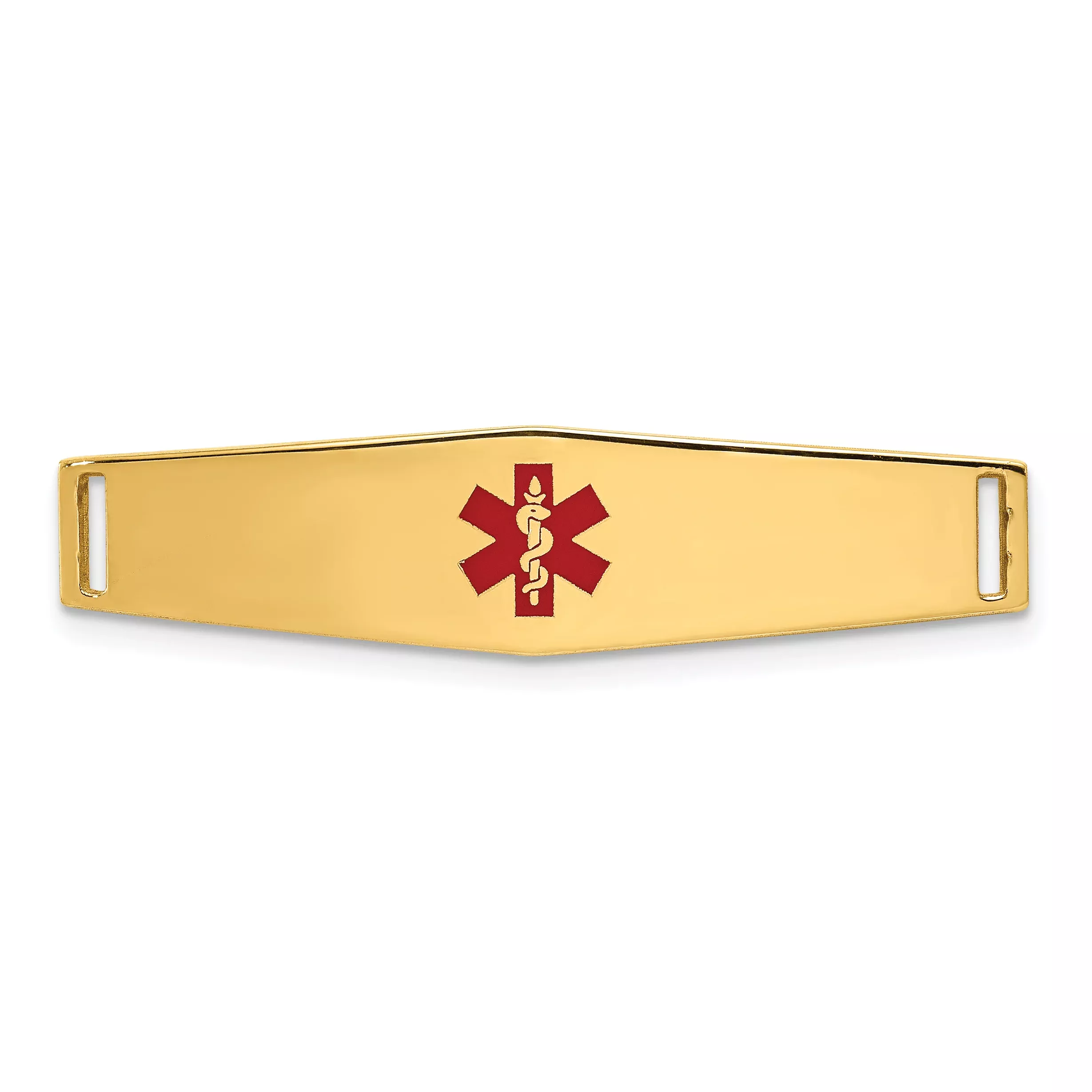 14K Gold Engravable Medical ID Bracelet with Red Enamel Accent