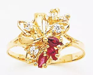 14k Gold Ladies synthetic Ruby Cz Flower Cocktail Ring 15mm Wide