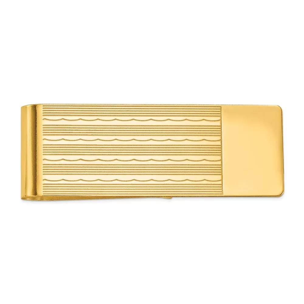 14K Gold Men's Engravable Textured Money Clip with Polished Finish