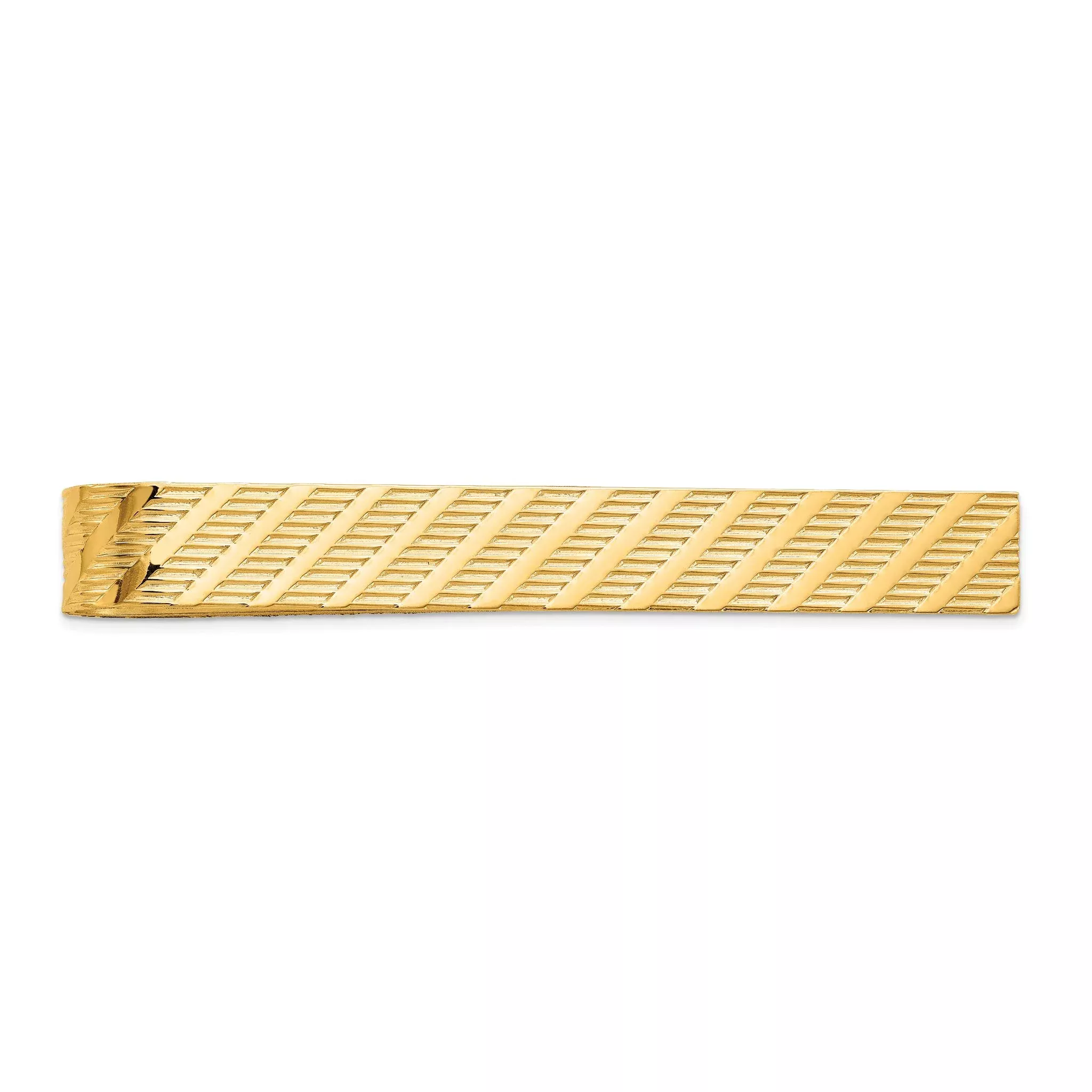 14K Gold Men's Textured Tie Bar with Polished Finish