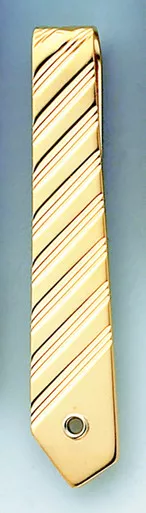 14k Gold Necktie Shape Tie Bar With Diagonal Line Pattern