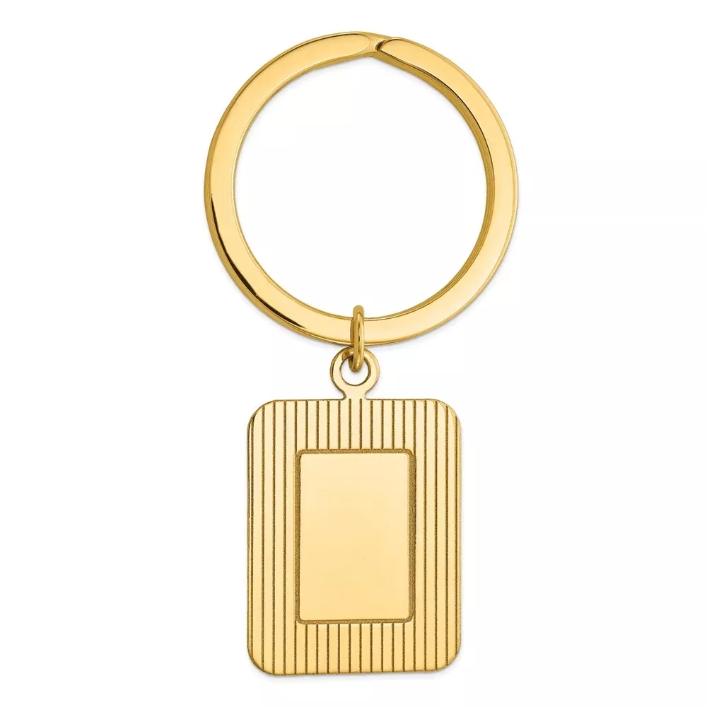 14K Gold Polished Textured Rectangle Key Ring Unisex Engravable