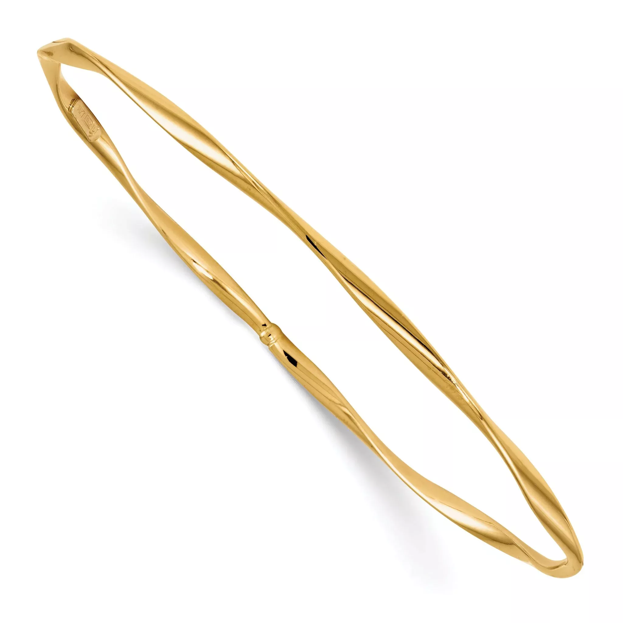 14K Gold Polished Twisted Bangle with Slip-On Design
