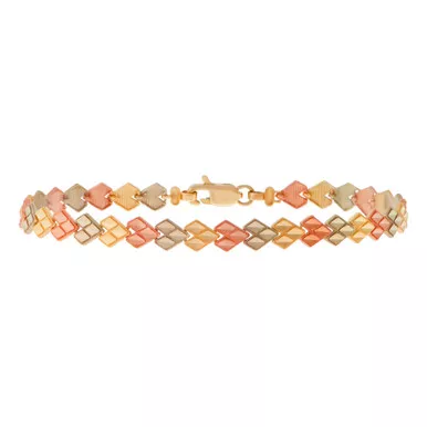 14k Gold Tri-color 5mm Chevron Diamond Cut Bracelet 7 Inches