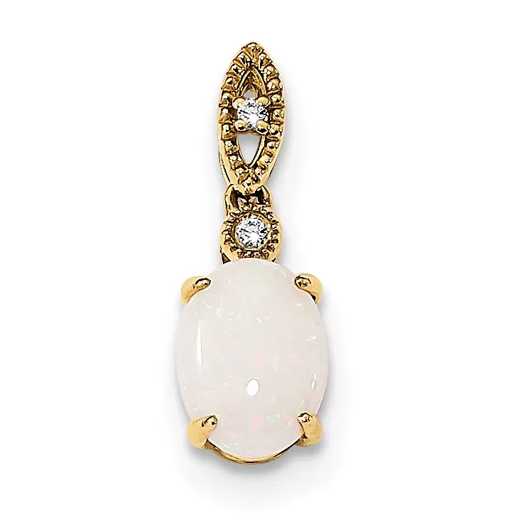 14K Gold w/ Austrian Opal & Diamond Pendant