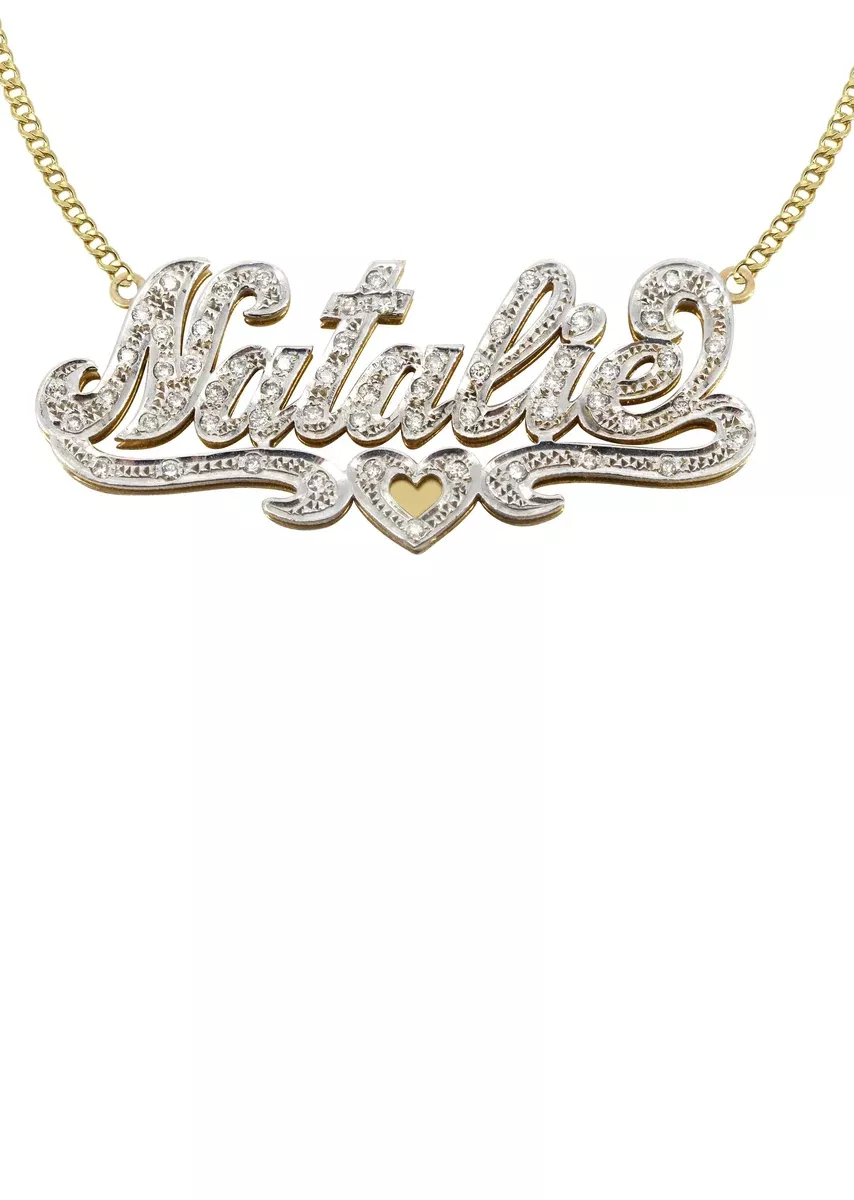 14K GoldTwo ToneDiamonds Name Plate Necklace | Style #3
