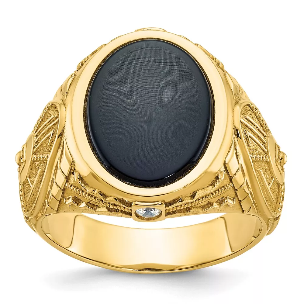 14k IBGoodman Men’s Onyx and 1/10 carat Diamond Complete Ring