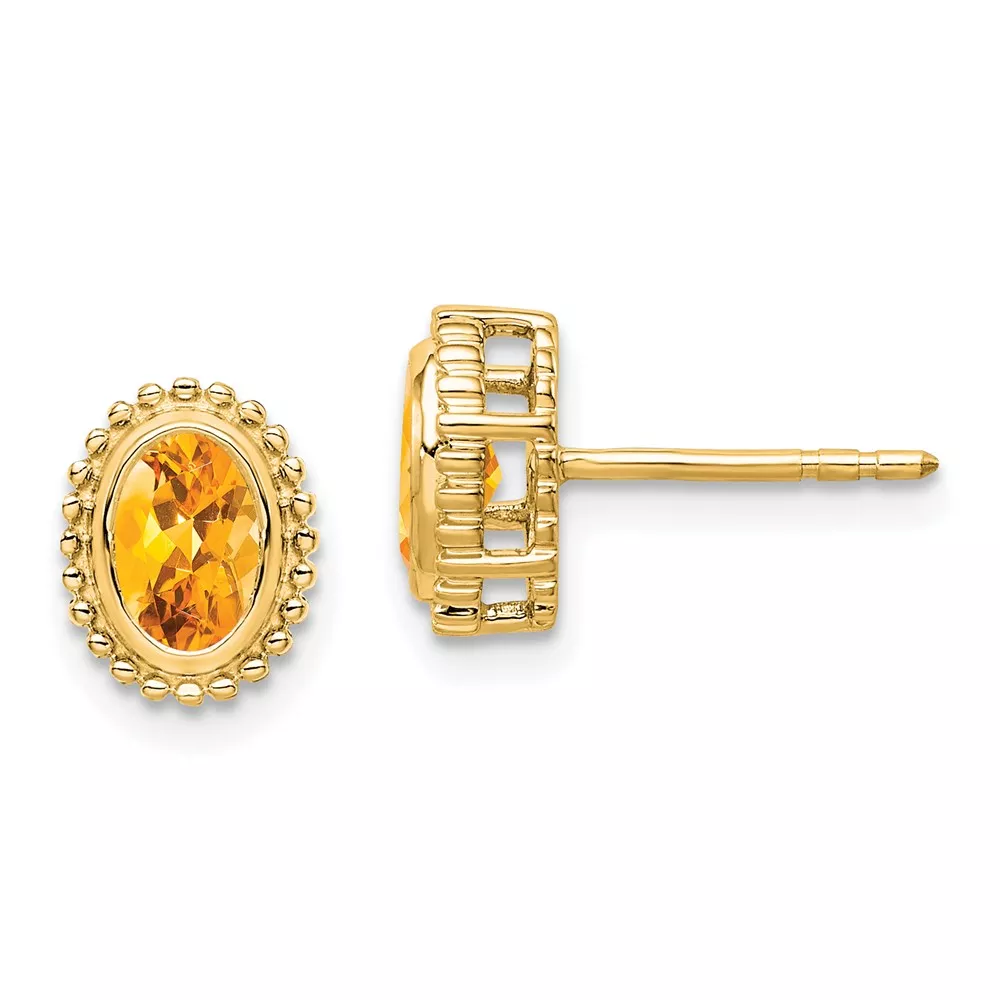 14k Oval Citrine Post Earrings