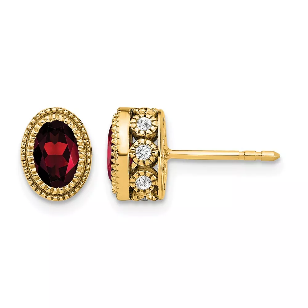 14k Oval Garnet and Diamond Earrings