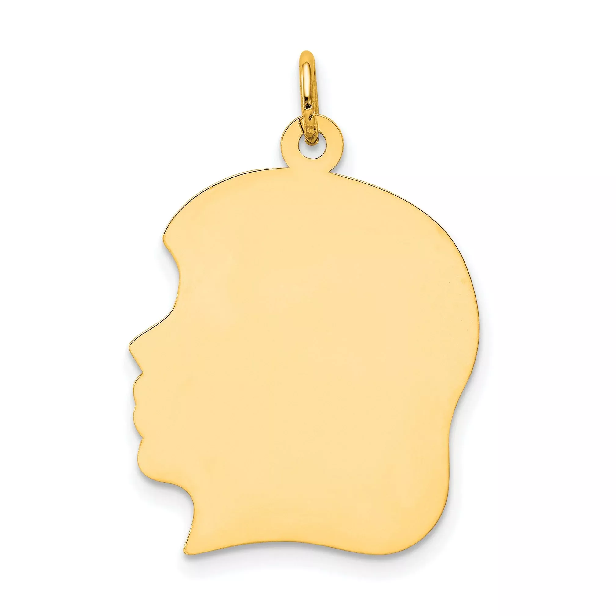 14K Plain Large .009 Gauge Facing Left Engravable Girl Head Charm