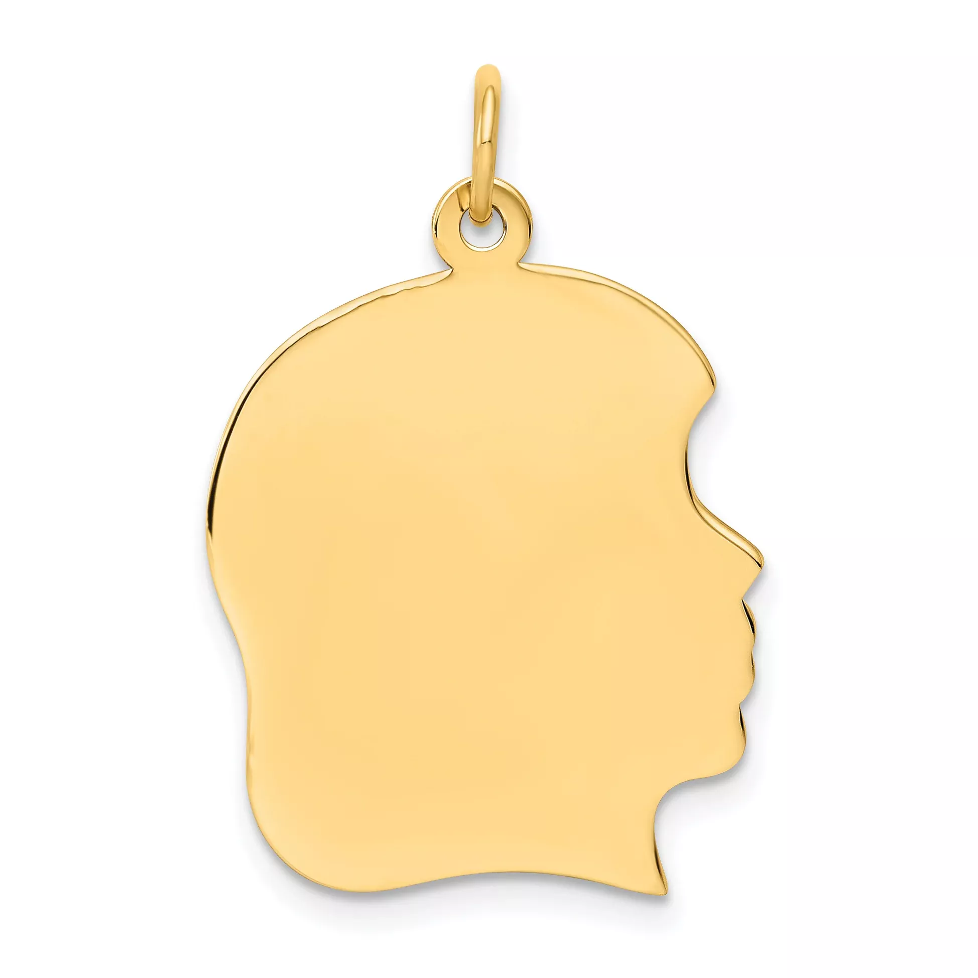 14K Plain Large .027 Gauge Facing Right Engravable Girl Head Charm