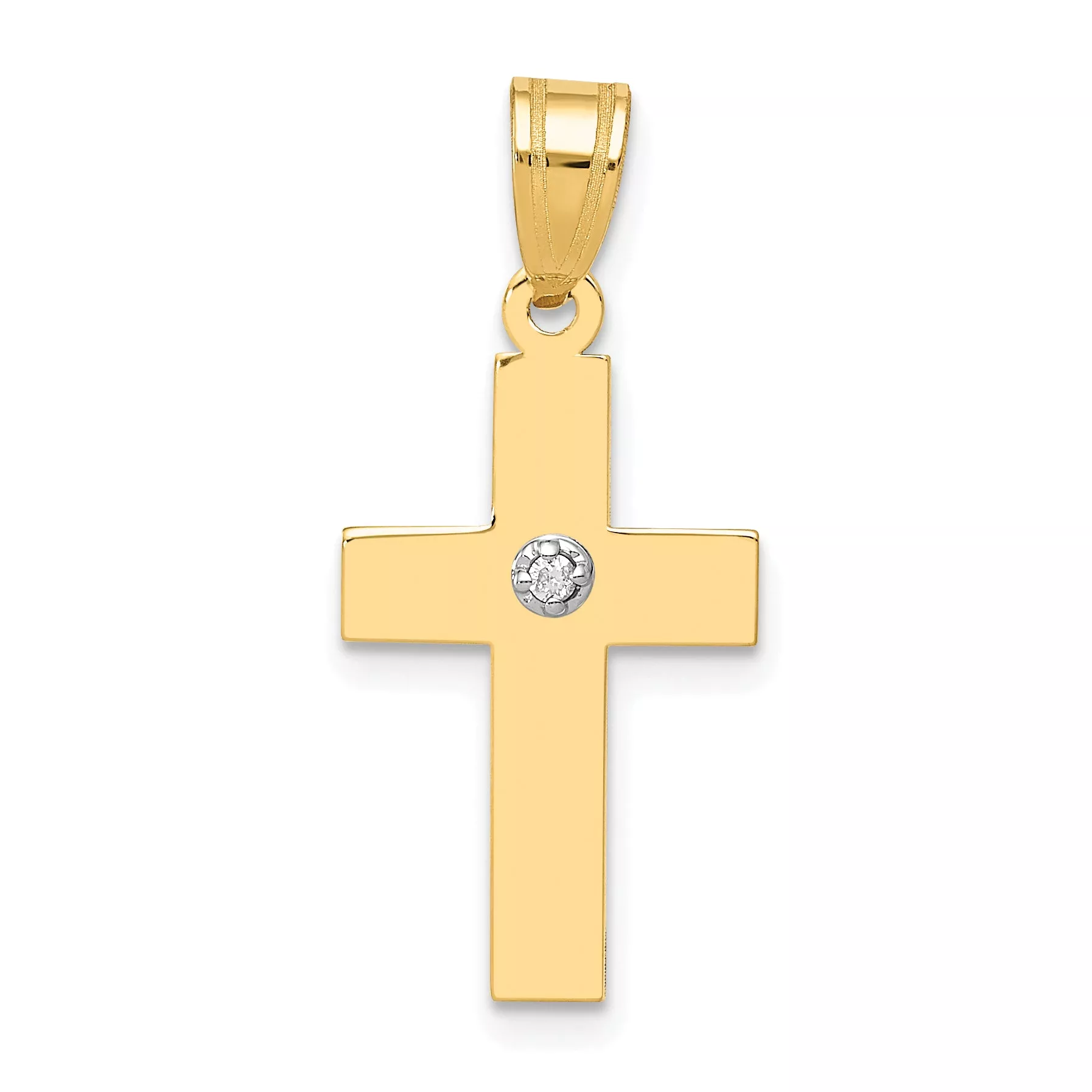 14K Polished .01ct. Diamond Cross Pendant