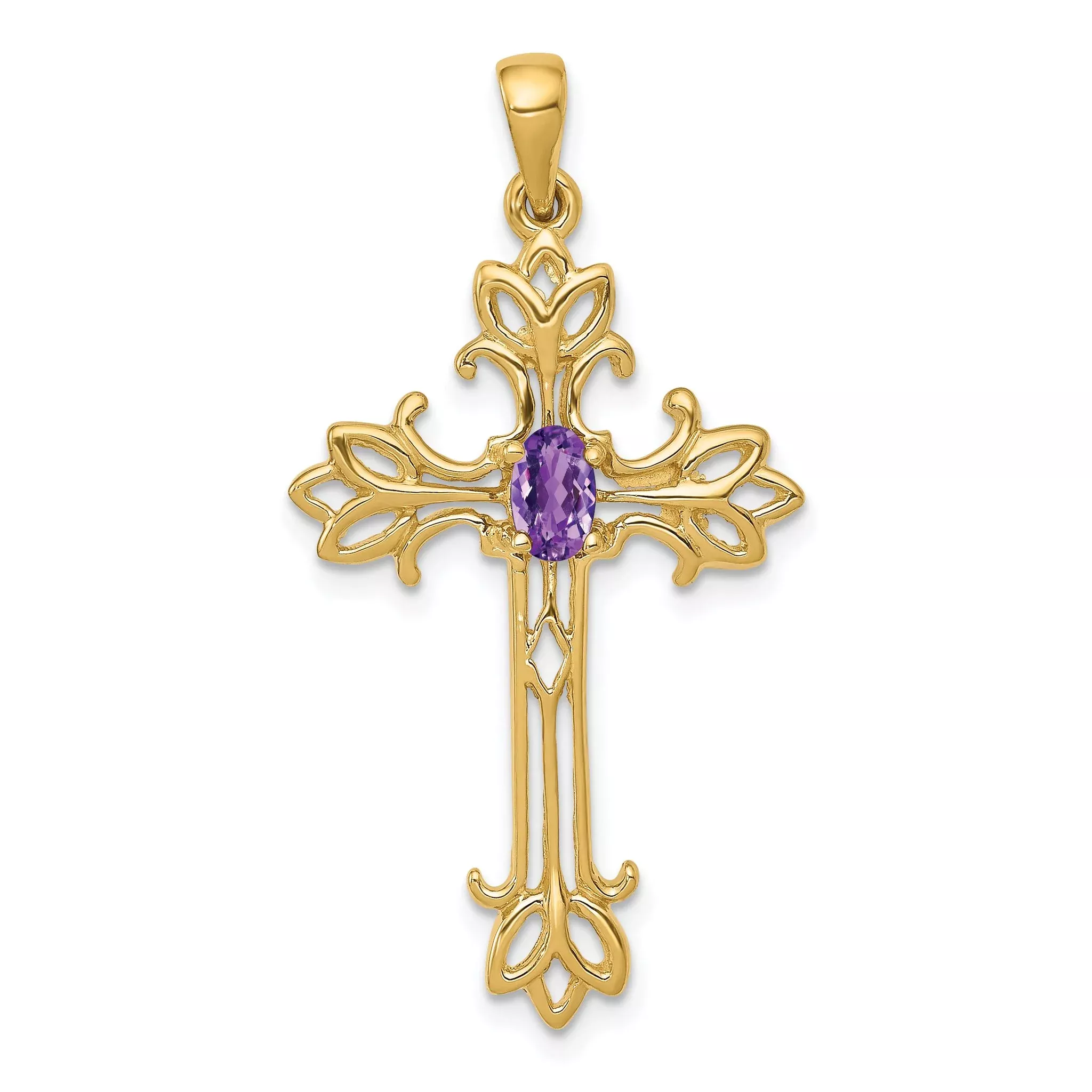 14K Polished Amethyst Cross Pendant