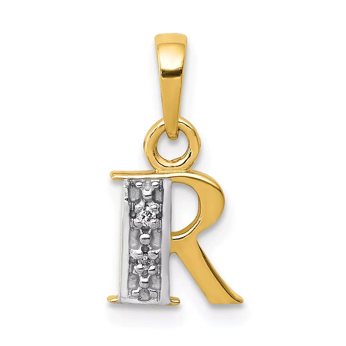 14K & Rhodium Polished .01ct Diamond Initial R Charm