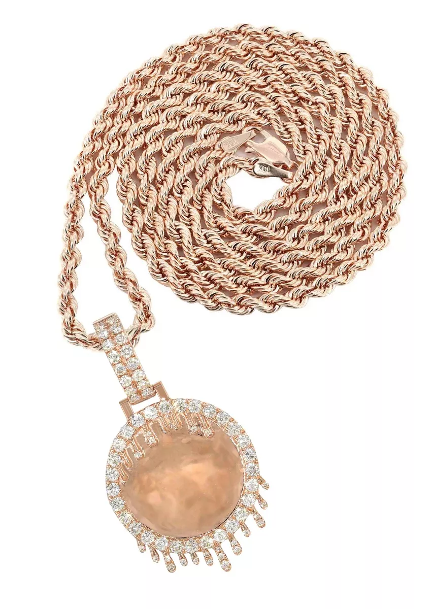 14K Rose Gold Diamond Round Drip Picture Pendant Necklace | 1.4 Carats | Appx. 16 Grams