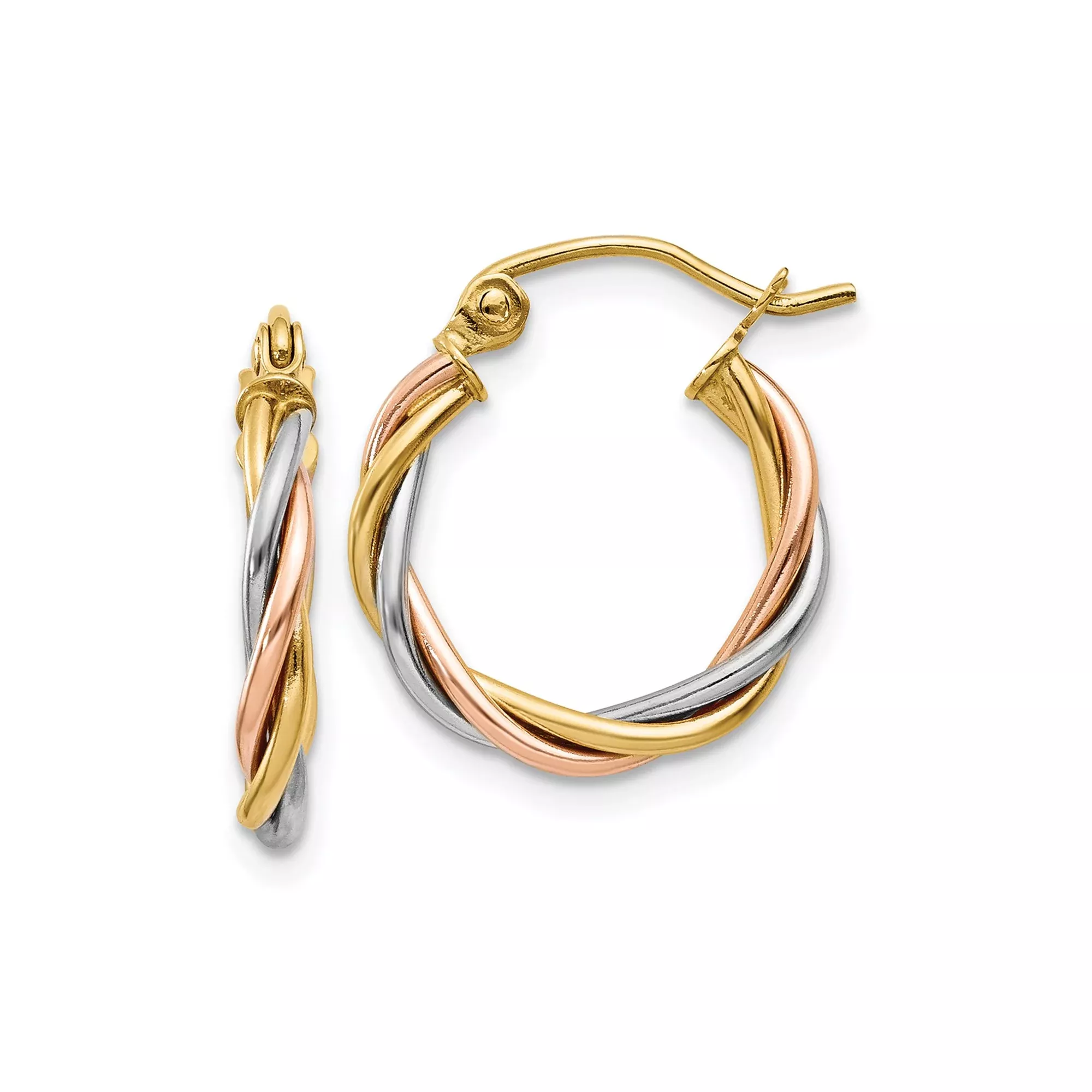 14k Tri-Color Gold Hoop Earrings with Twisted Intertwined Design for Women