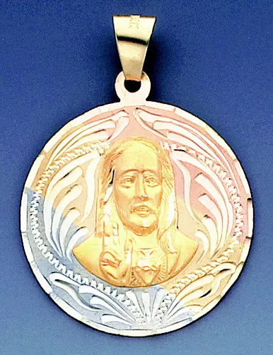 14k Tri Color Gold Medal Of Christ 38.9mm