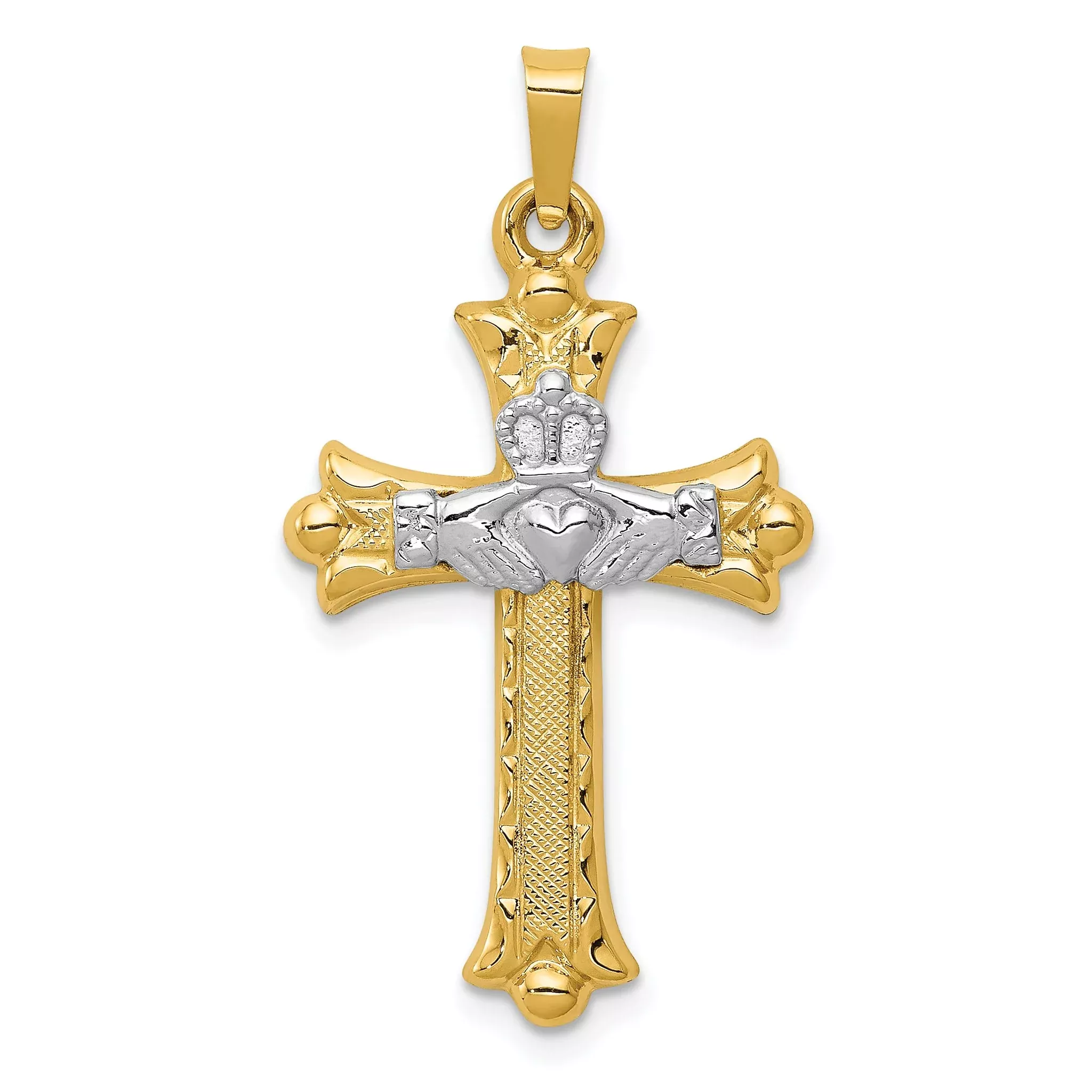 14K Two-tone Claddagh Cross Pendant
