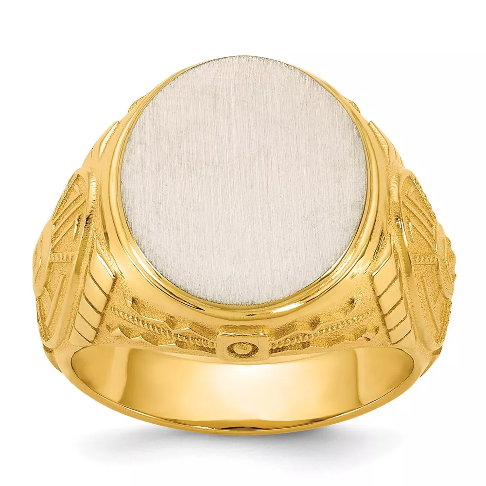 14k Two-Tone Engravable Round Signet ring