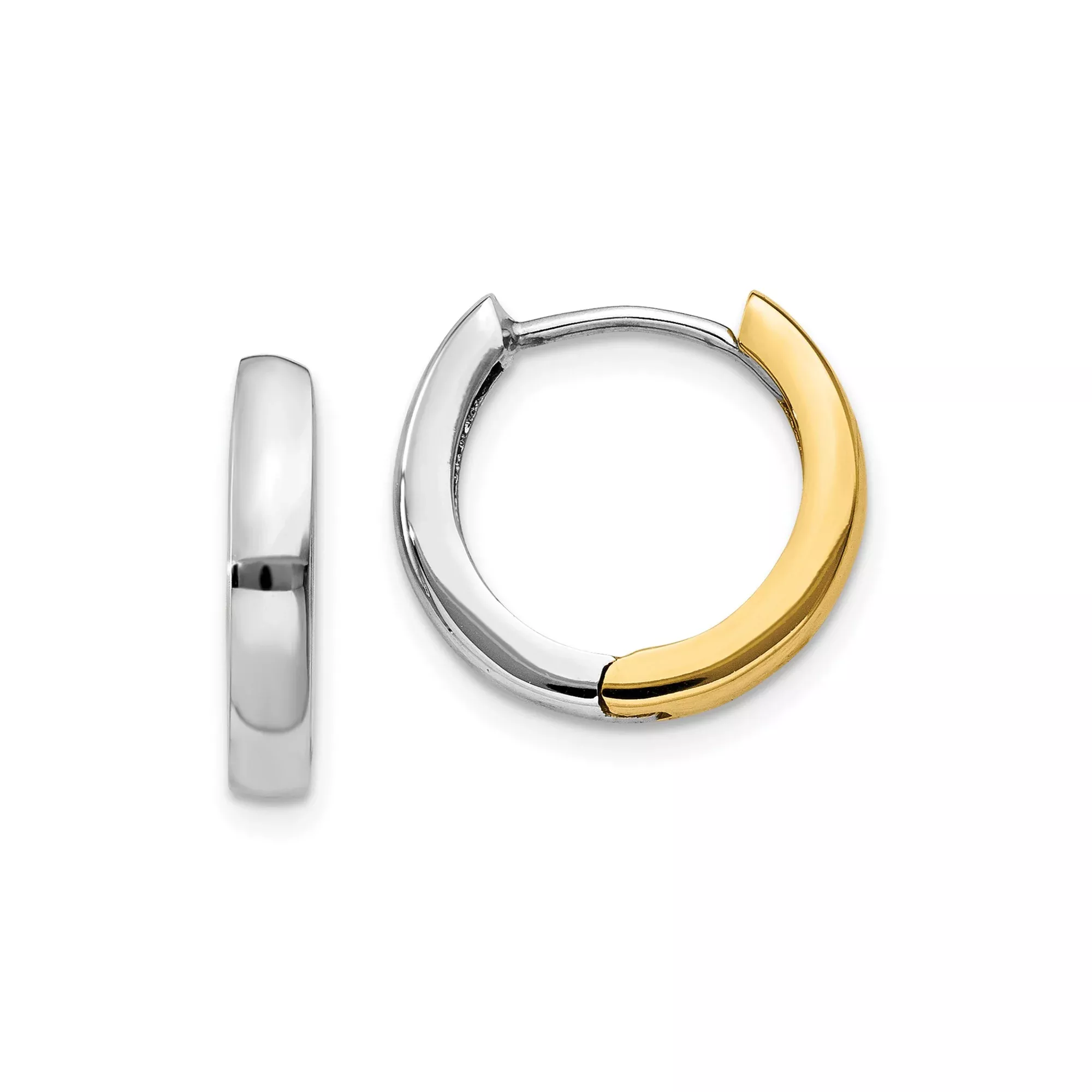 14k Two-Tone Gold Hoop Earrings, White and Yellow Gold, Polished Minimalist Design