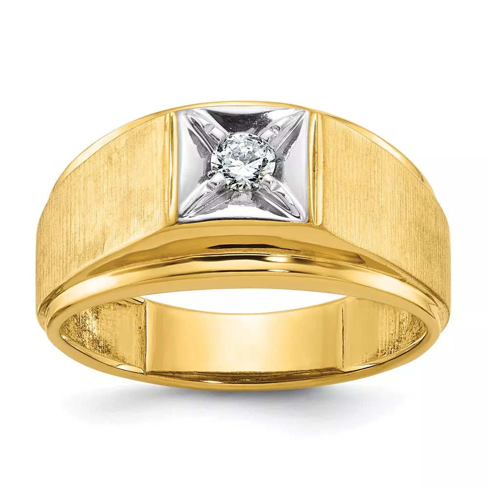 14k Two-tone IBGoodman Men’s Polished and Satin 1/6 carat Diamond Complete Ring