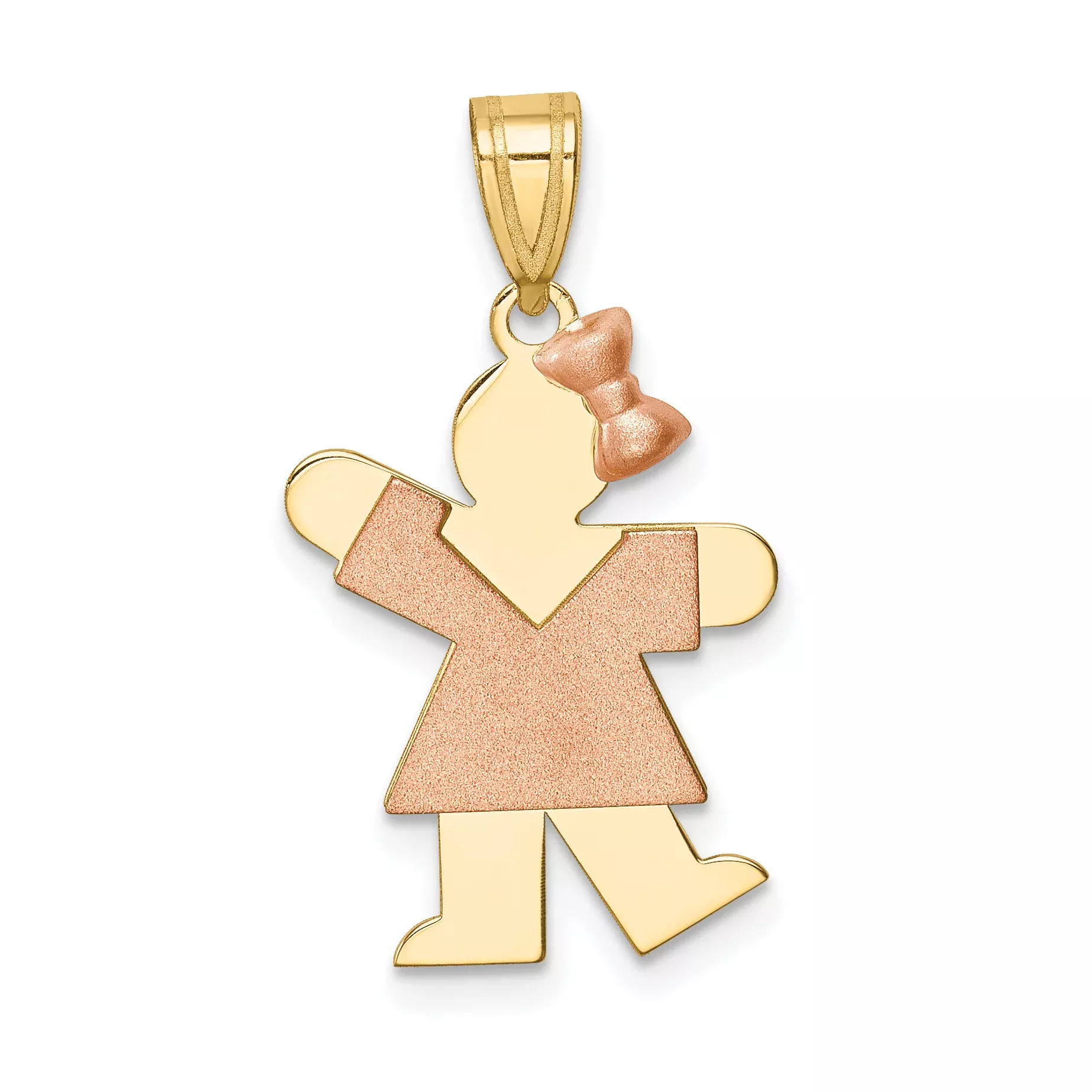 14K Two-Tone Small Girl WithBow on Right Engravable Charm
