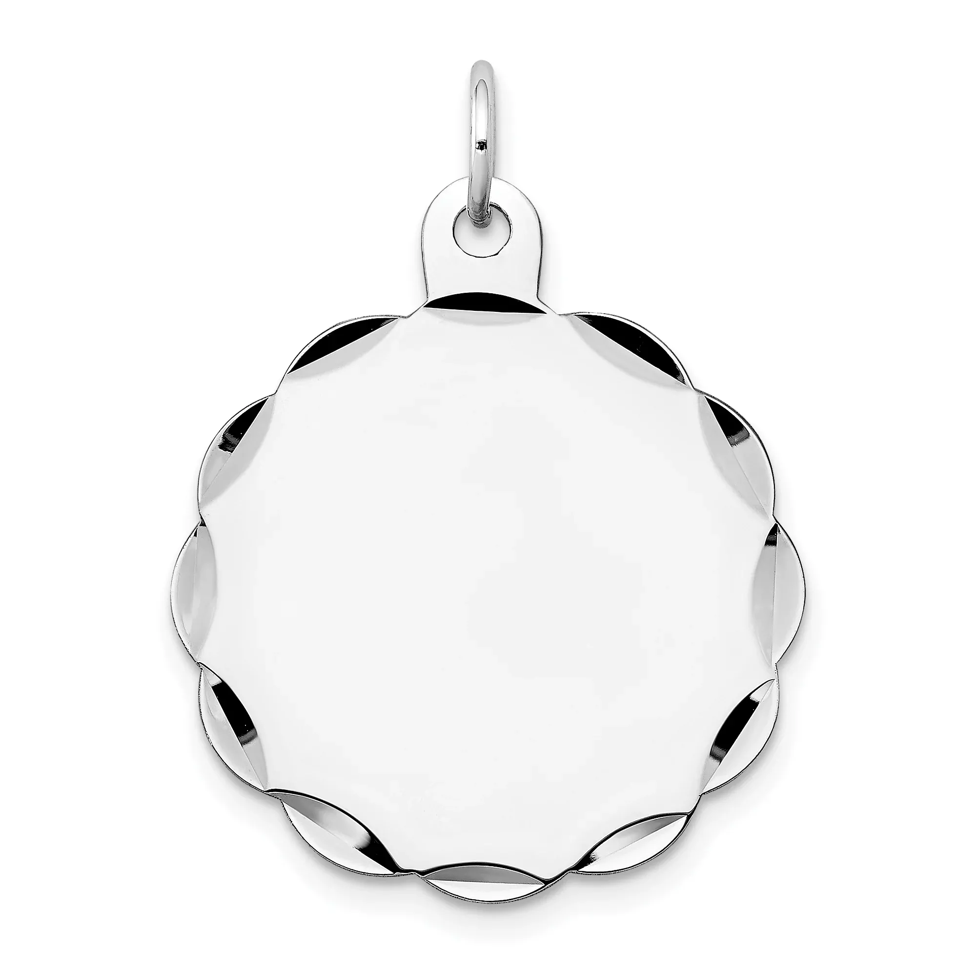 14K White Gold .013 Gauge Engraveable Scalloped Disc Charm