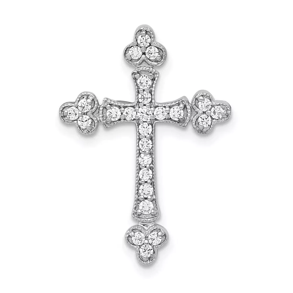 14k White Gold 1 /4ct. Real Diamond Budded Cross Chain Slide