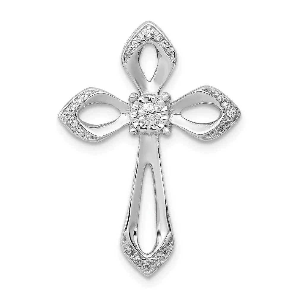 14k White Gold 1 /8ct. Real Diamond Cross Chain Slide