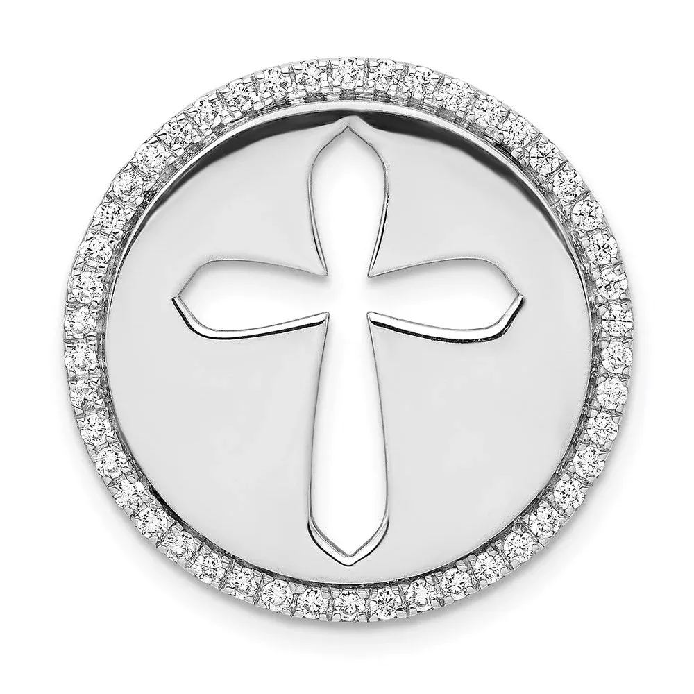 14k White Gold 3 /8ct. Real Diamond Circle u0026 Cross Chain Slide