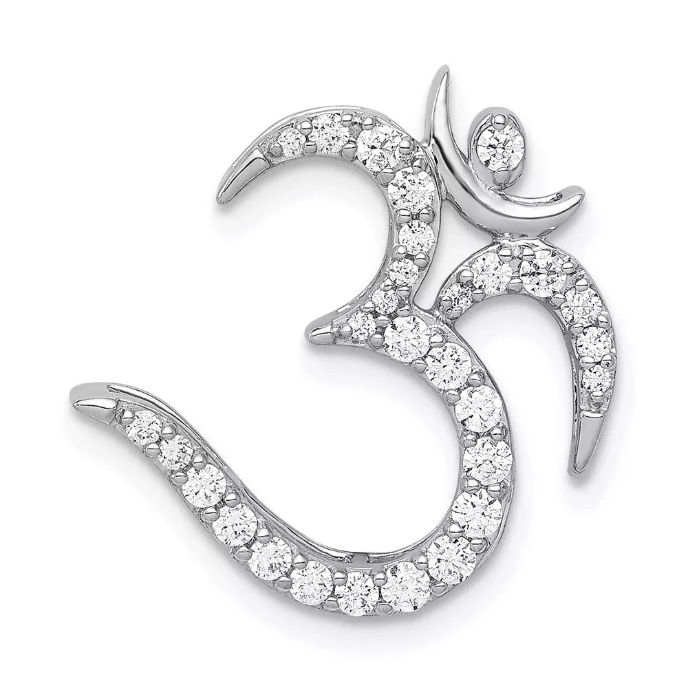 14k White Gold 3 /8ct. Real Diamond Om Symbol Chain Slide